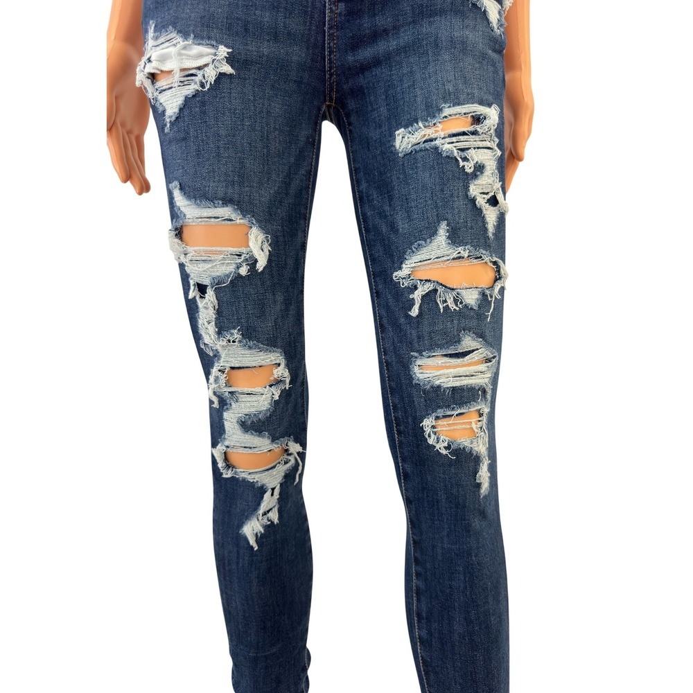 American Eagle Skinny Jeans Womens 2 Short Dark Wash Distressed Ripped FrayedHem - Picture 6 of 16